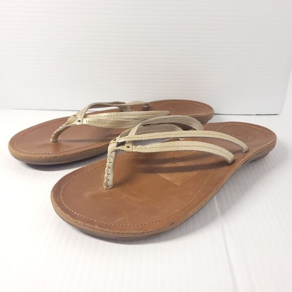 Olukai  Kapehe Luana Leather Beach Sandals in Tapa Sahara Women's 10 - Picture 4 of 9